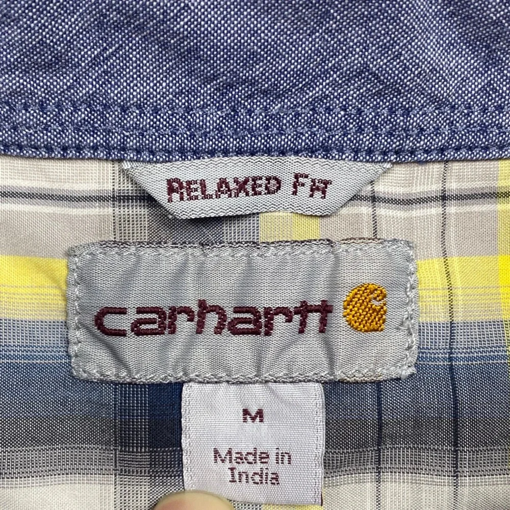 Carhartt Relaxed Fit Plaid Button Down Shirt Mens‎ Medium Yellow Blue Casual